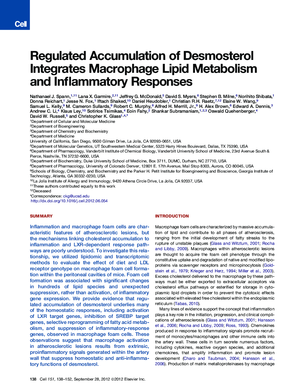 Regulated Accumulation of Desmosterol Integrates Macrophage Lipid Metabolism and Inflammatory Responses