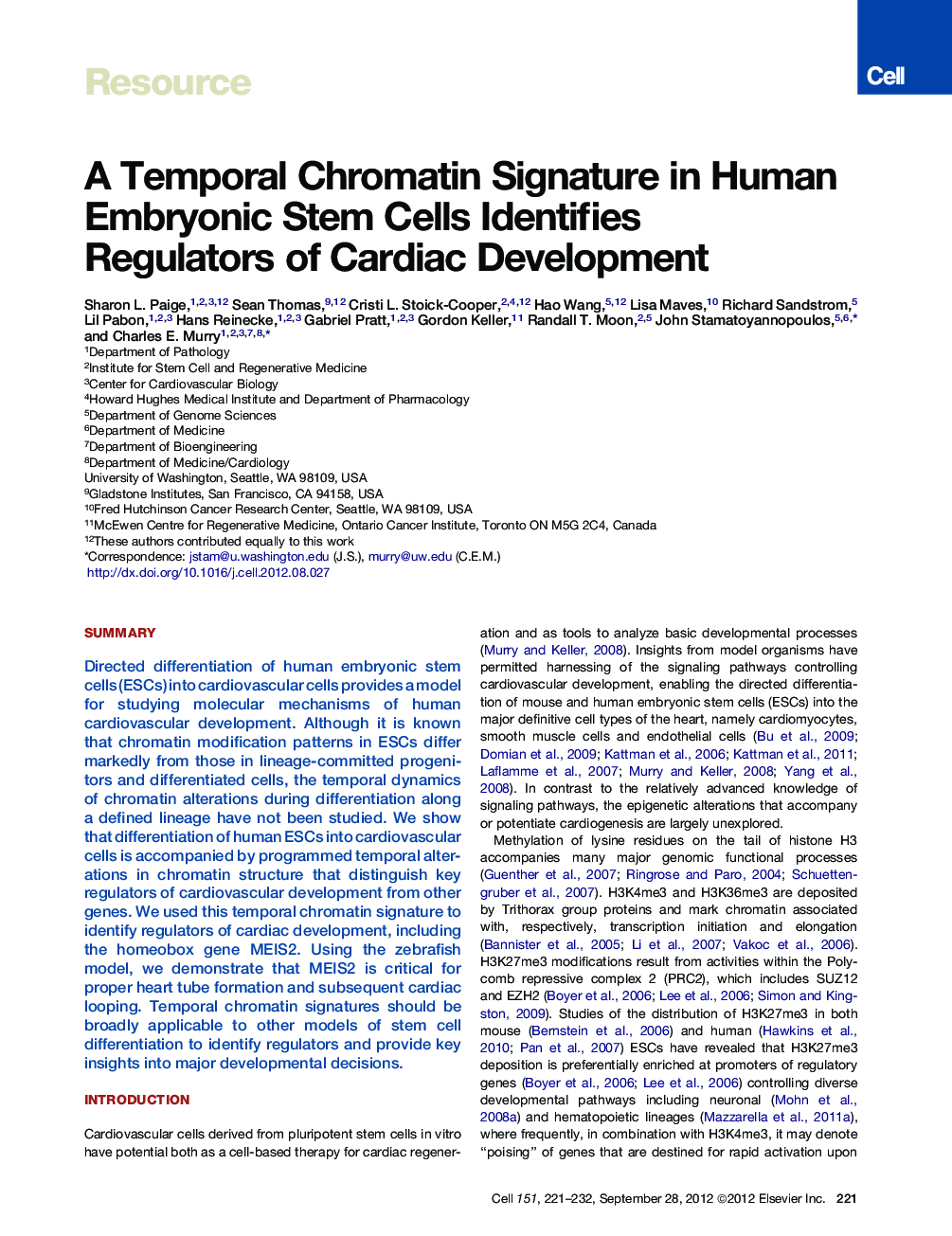 A Temporal Chromatin Signature in Human Embryonic Stem Cells Identifies Regulators of Cardiac Development
