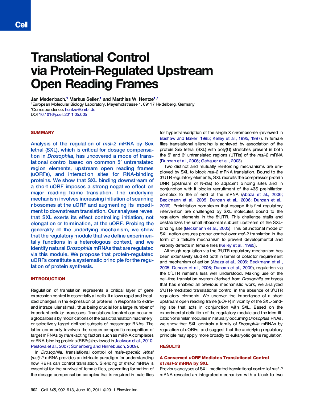 Translational Control via Protein-Regulated Upstream Open Reading Frames