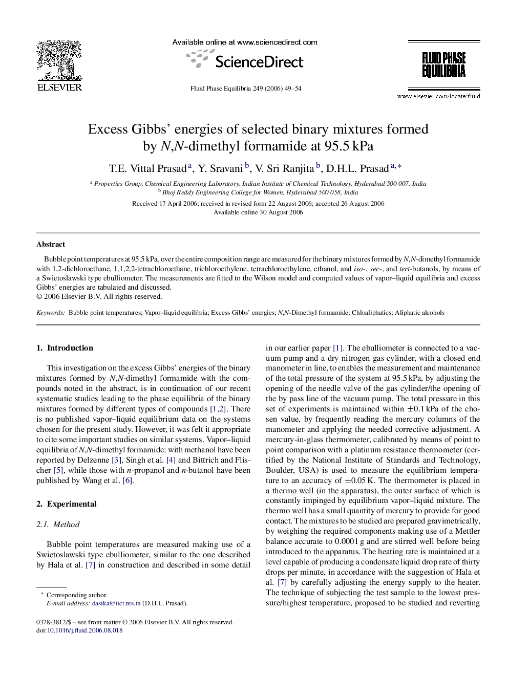 Excess Gibbs’ energies of selected binary mixtures formed by N,N-dimethyl formamide at 95.5 kPa