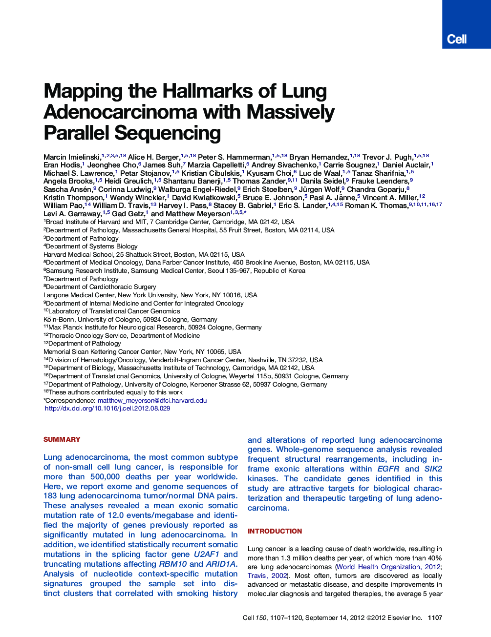 Mapping the Hallmarks of Lung Adenocarcinoma with Massively Parallel Sequencing