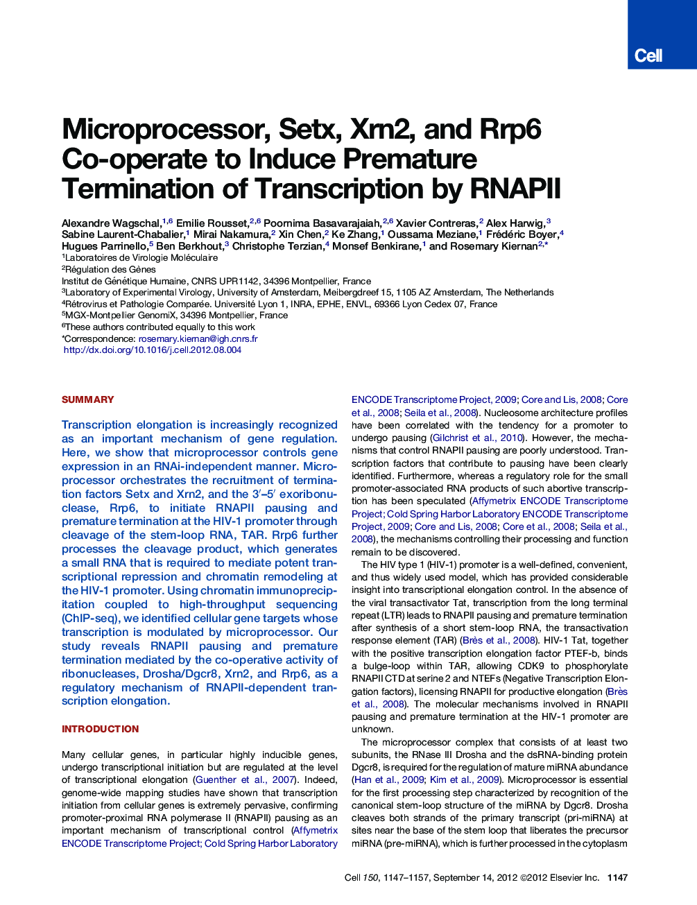 Microprocessor, Setx, Xrn2, and Rrp6 Co-operate to Induce Premature Termination of Transcription by RNAPII