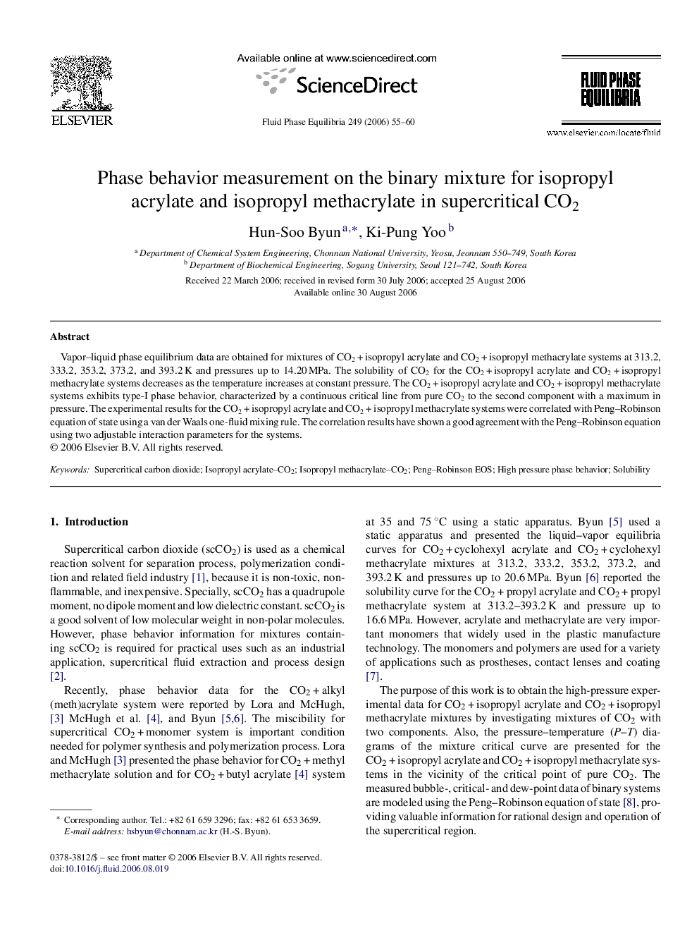 Phase behavior measurement on the binary mixture for isopropyl acrylate and isopropyl methacrylate in supercritical CO2