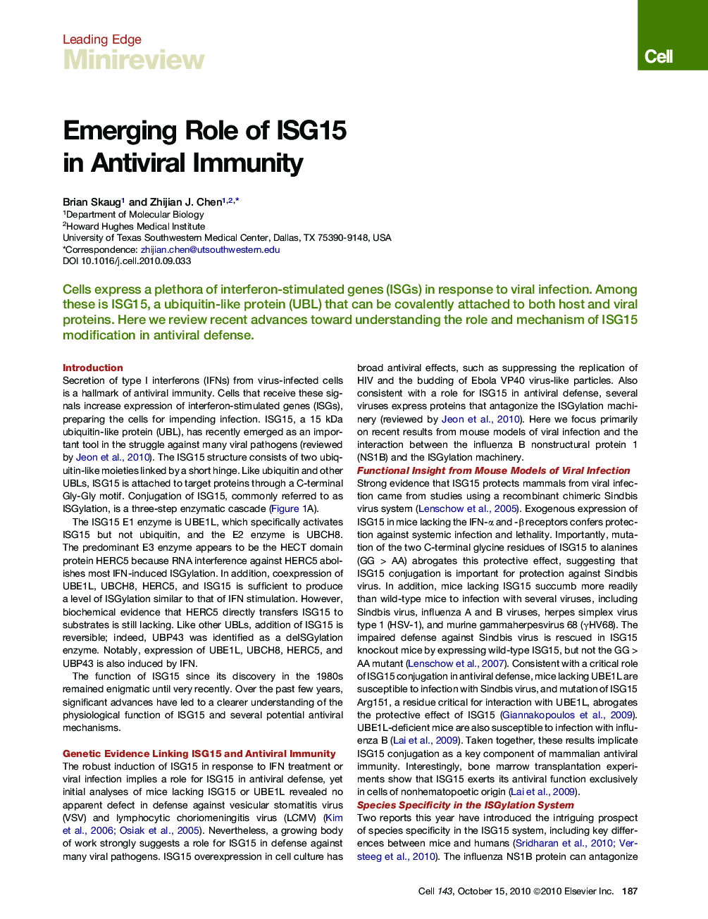 عکس صفحه اول مقاله: Emerging Role of ISG15 in Antiviral Immunity Emerging Role of ISG15 in Antiviral Immunity