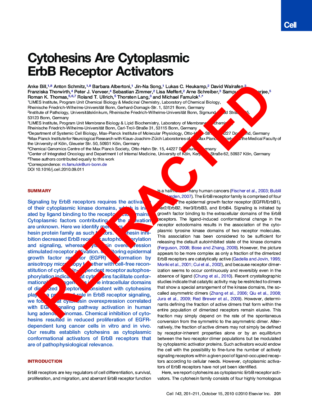 عکس صفحه اول مقاله: RETRACTED: Cytohesins Are Cytoplasmic ErbB Receptor Activators RETRACTED: Cytohesins Are Cytoplasmic ErbB Receptor Activators