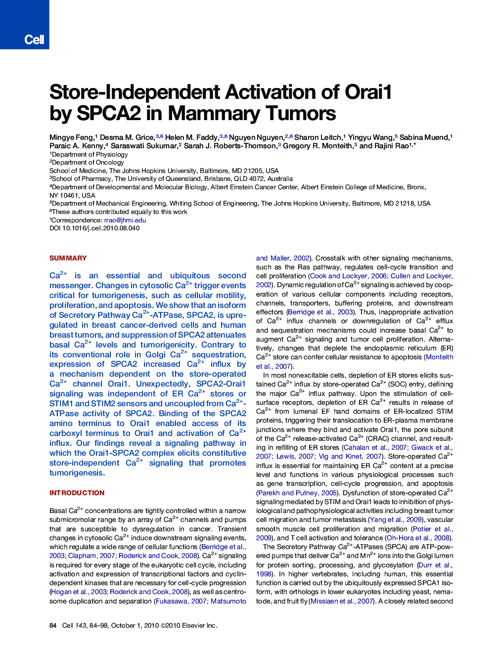 Store-Independent Activation of Orai1 by SPCA2 in Mammary Tumors