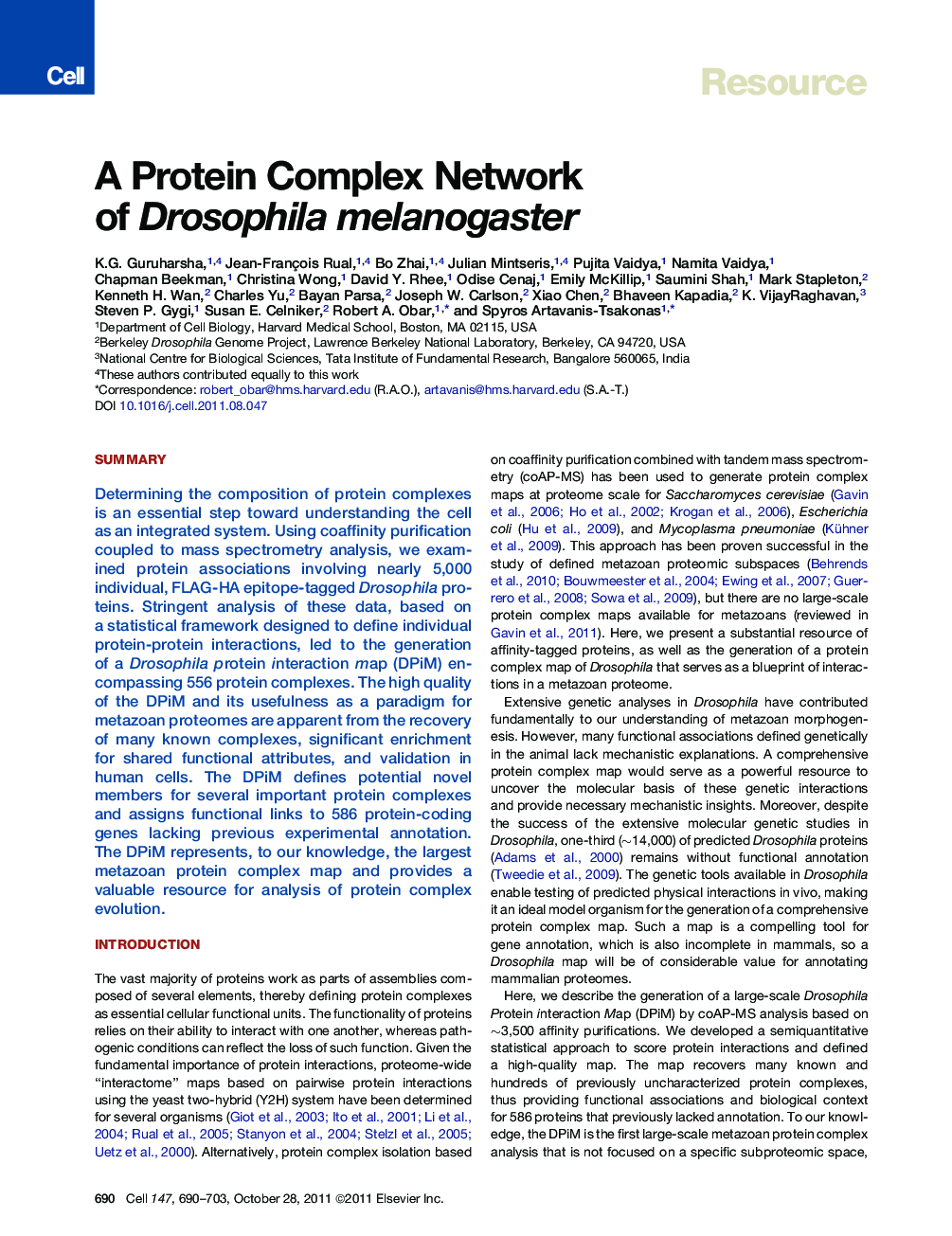 A Protein Complex Network of Drosophila melanogaster