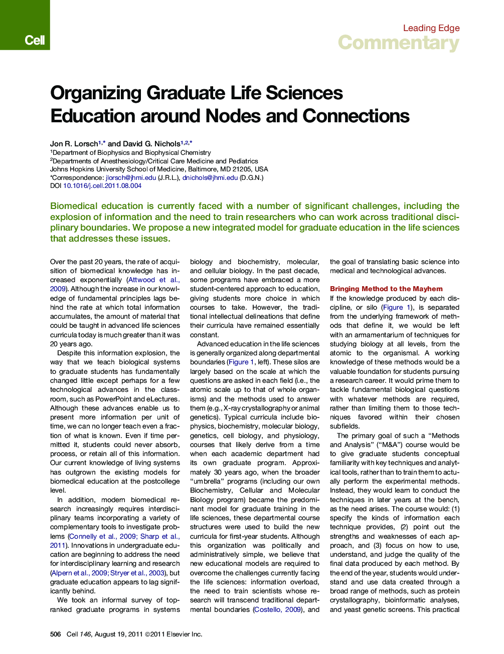 Organizing Graduate Life Sciences Education around Nodes and Connections