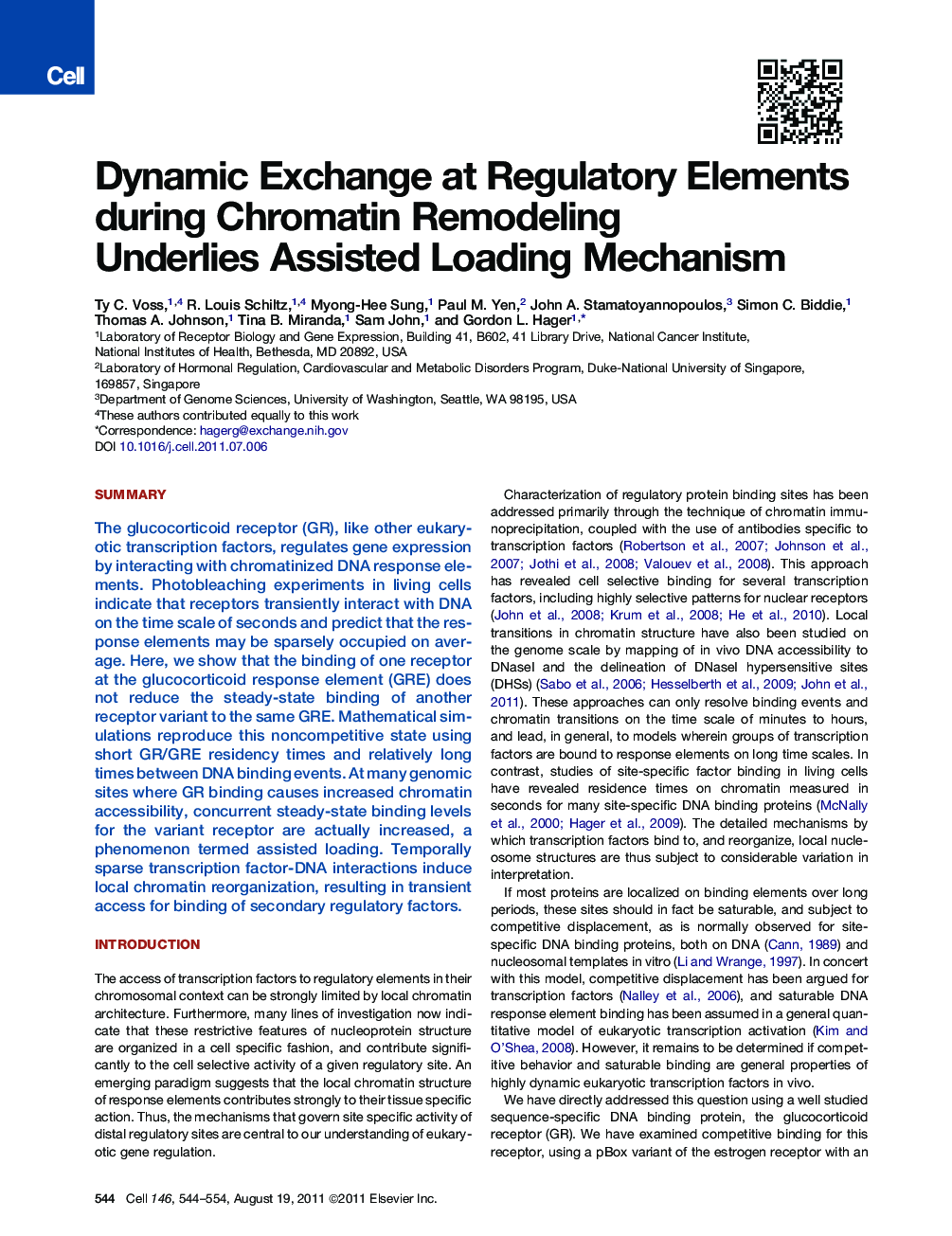 عکس صفحه اول مقاله: Dynamic Exchange at Regulatory Elements during Chromatin Remodeling Underlies Assisted Loading Mechanism Dynamic Exchange at Regulatory Elements during Chromatin Remodeling Underlies Assisted Loading Mechanism