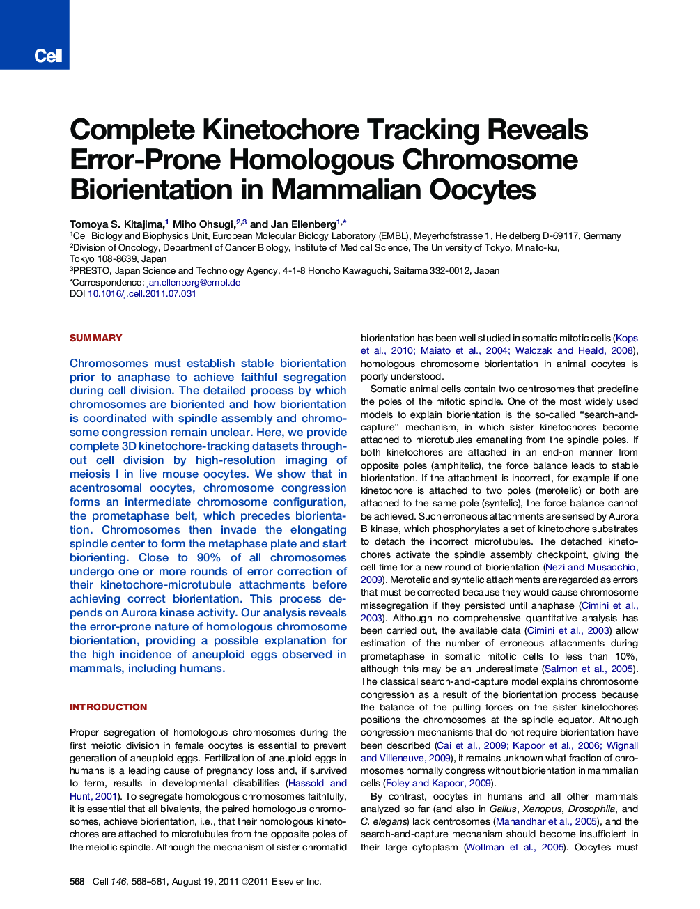 عکس صفحه اول مقاله: Complete Kinetochore Tracking Reveals Error-Prone Homologous Chromosome Biorientation in Mammalian Oocytes Complete Kinetochore Tracking Reveals Error-Prone Homologous Chromosome Biorientation in Mammalian Oocytes