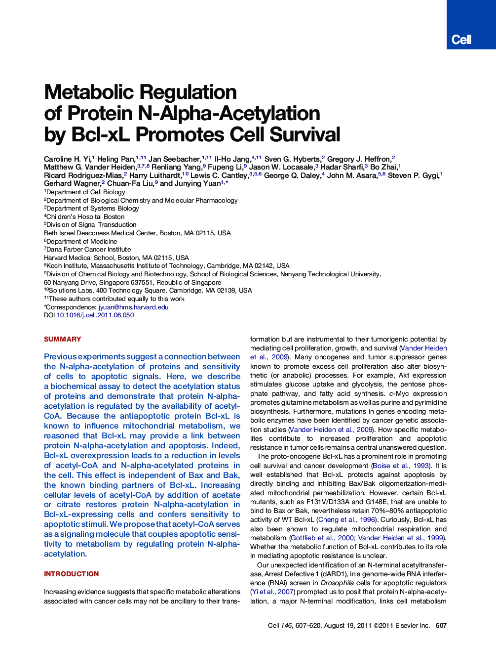 عکس صفحه اول مقاله: Metabolic Regulation of Protein N-Alpha-Acetylation by Bcl-xL Promotes Cell Survival Metabolic Regulation of Protein N-Alpha-Acetylation by Bcl-xL Promotes Cell Survival