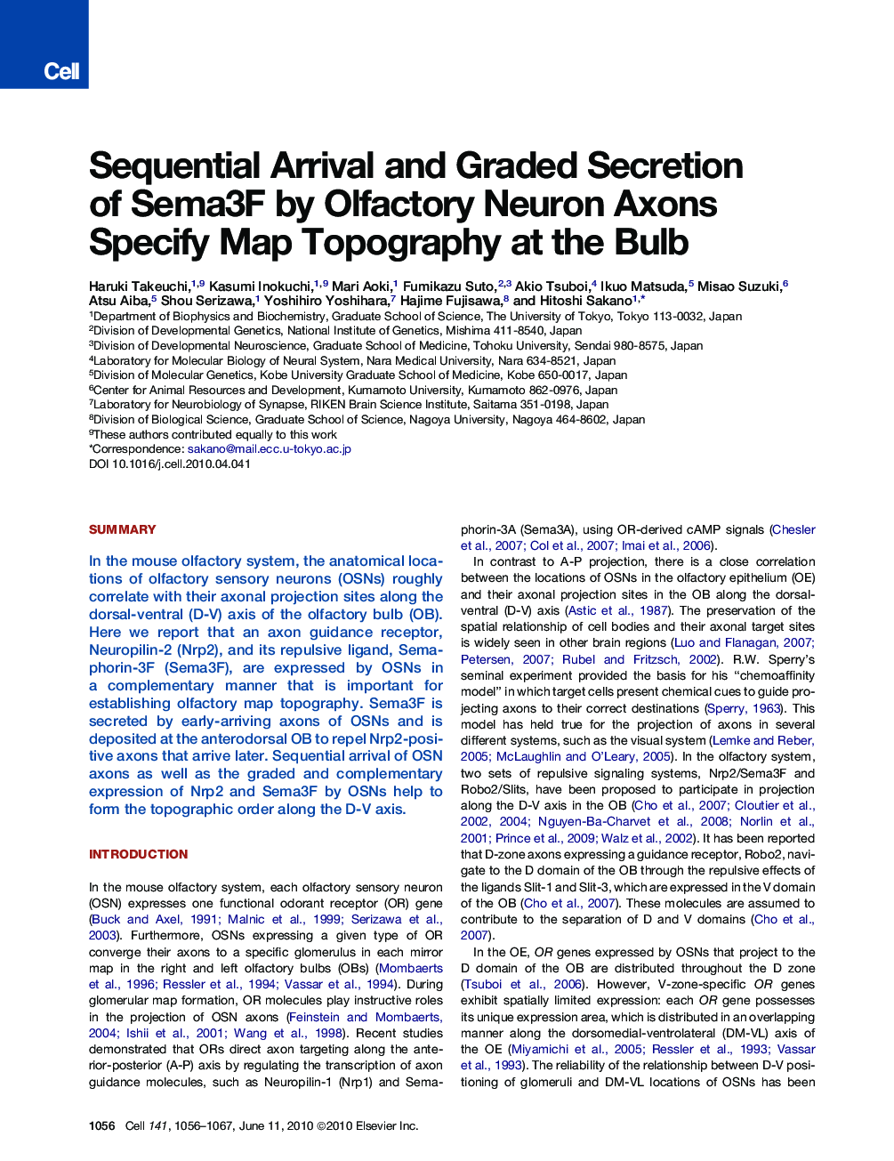 Sequential Arrival and Graded Secretion of Sema3F by Olfactory Neuron Axons Specify Map Topography at the Bulb