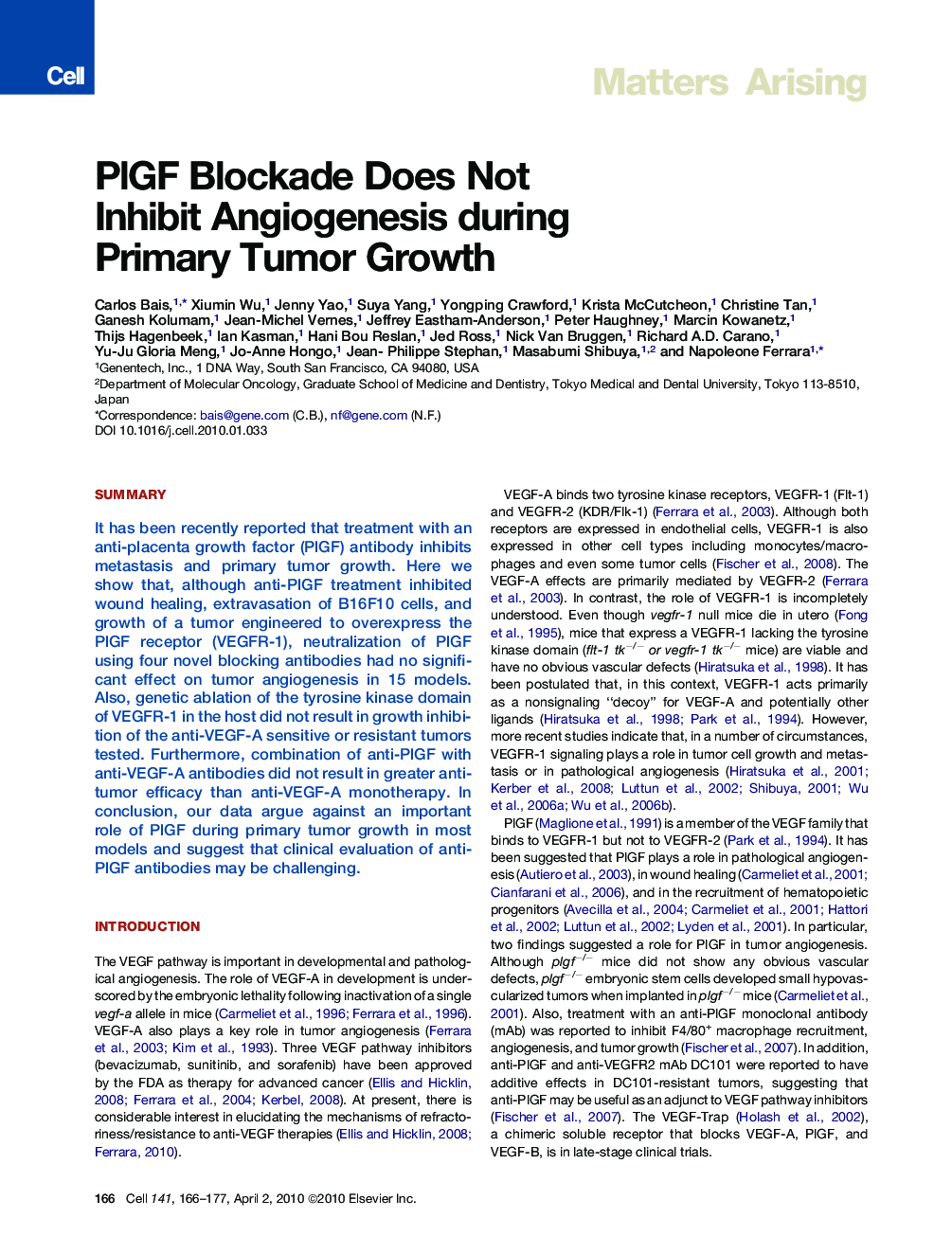 PlGF Blockade Does Not Inhibit Angiogenesis during Primary Tumor Growth