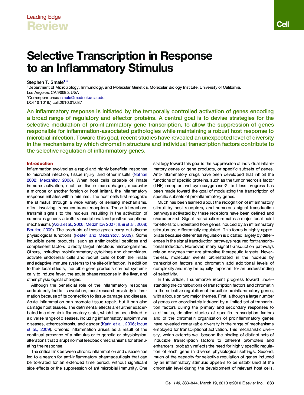 Selective Transcription in Response to an Inflammatory Stimulus