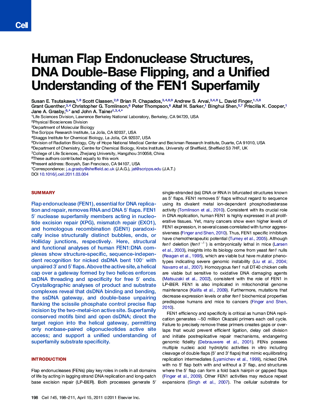 عکس صفحه اول مقاله: Human Flap Endonuclease Structures, DNA Double-Base Flipping, and a Unified Understanding of the FEN1 Superfamily Human Flap Endonuclease Structures, DNA Double-Base Flipping, and a Unified Understanding of the FEN1 Superfamily