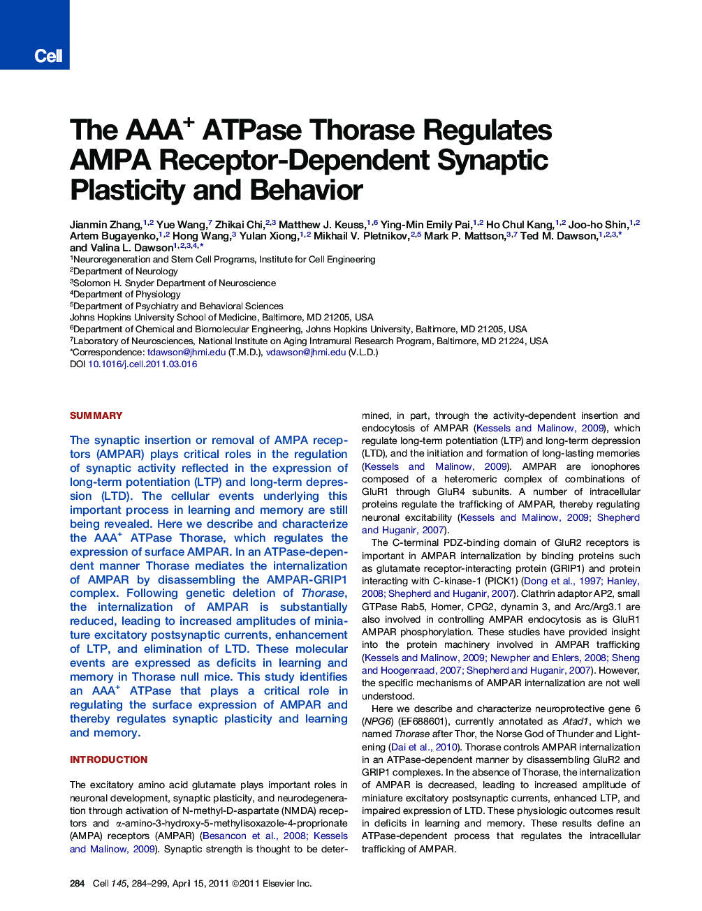 عکس صفحه اول مقاله: The AAA+ ATPase Thorase Regulates AMPA Receptor-Dependent Synaptic Plasticity and Behavior The AAA+ ATPase Thorase Regulates AMPA Receptor-Dependent Synaptic Plasticity and Behavior