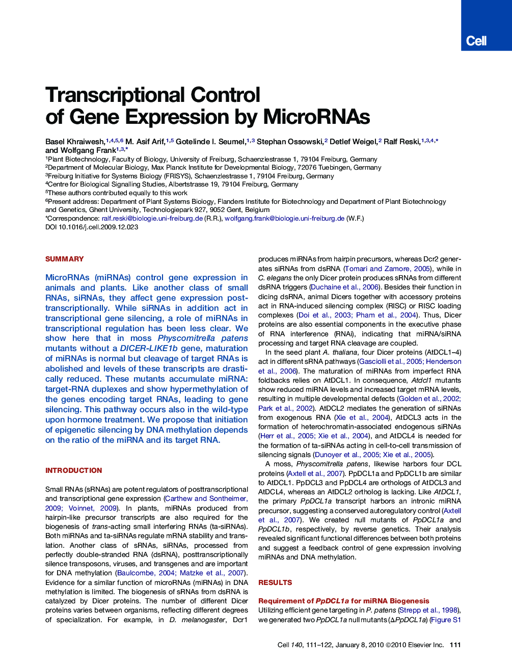 Transcriptional Control of Gene Expression by MicroRNAs