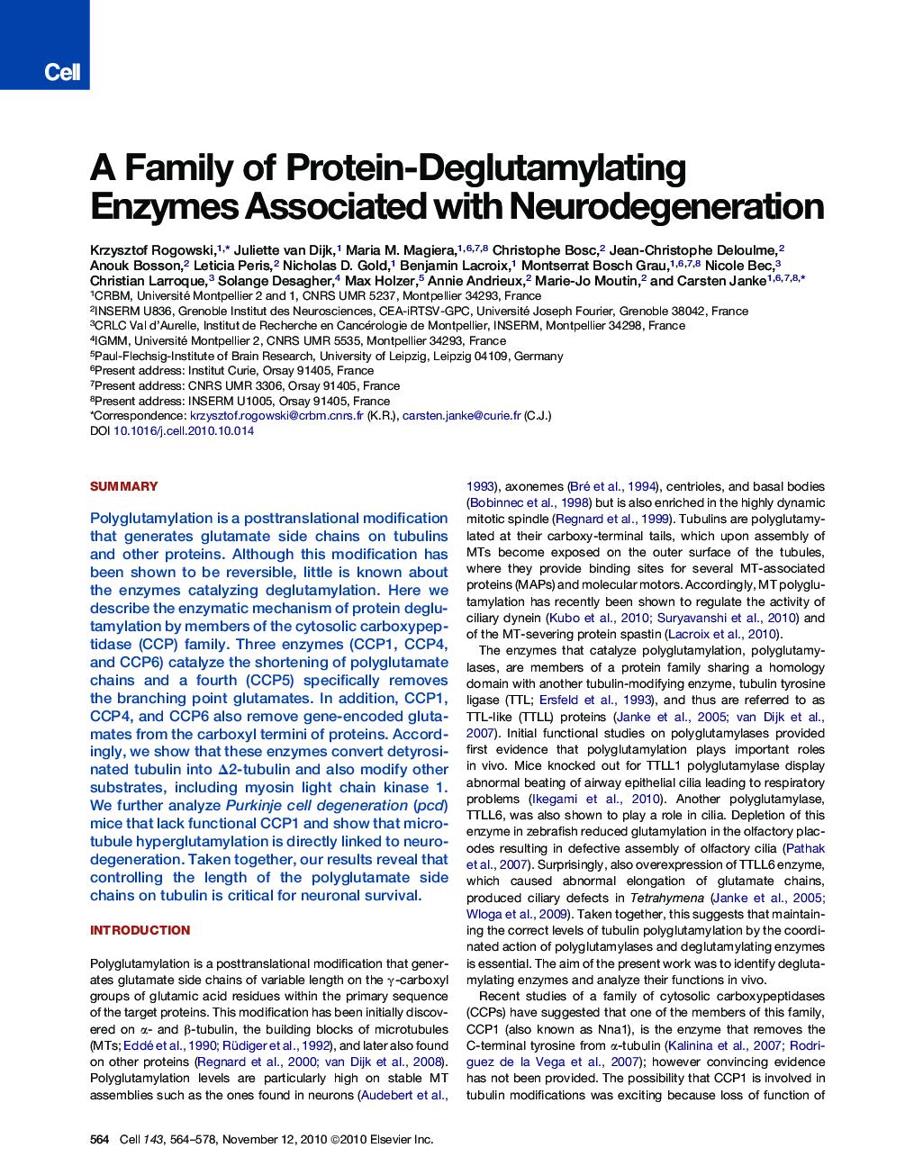 A Family of Protein-Deglutamylating Enzymes Associated with Neurodegeneration