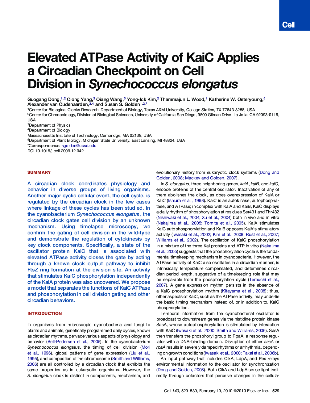 Elevated ATPase Activity of KaiC Applies a Circadian Checkpoint on Cell Division in Synechococcus elongatus