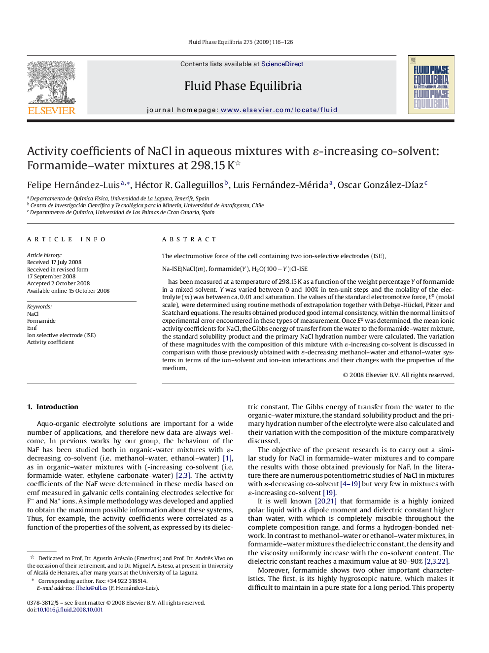 Activity coefficients of NaCl in aqueous mixtures with ɛ-increasing co-solvent: Formamide–water mixtures at 298.15 K 