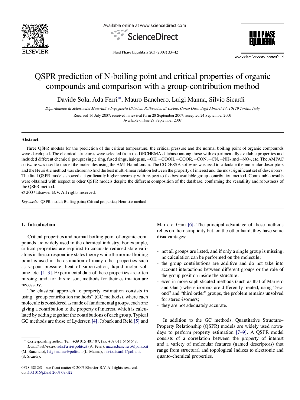 QSPR prediction of N-boiling point and critical properties of organic compounds and comparison with a group-contribution method