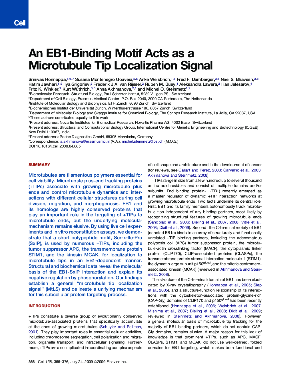 An EB1-Binding Motif Acts as a Microtubule Tip Localization Signal