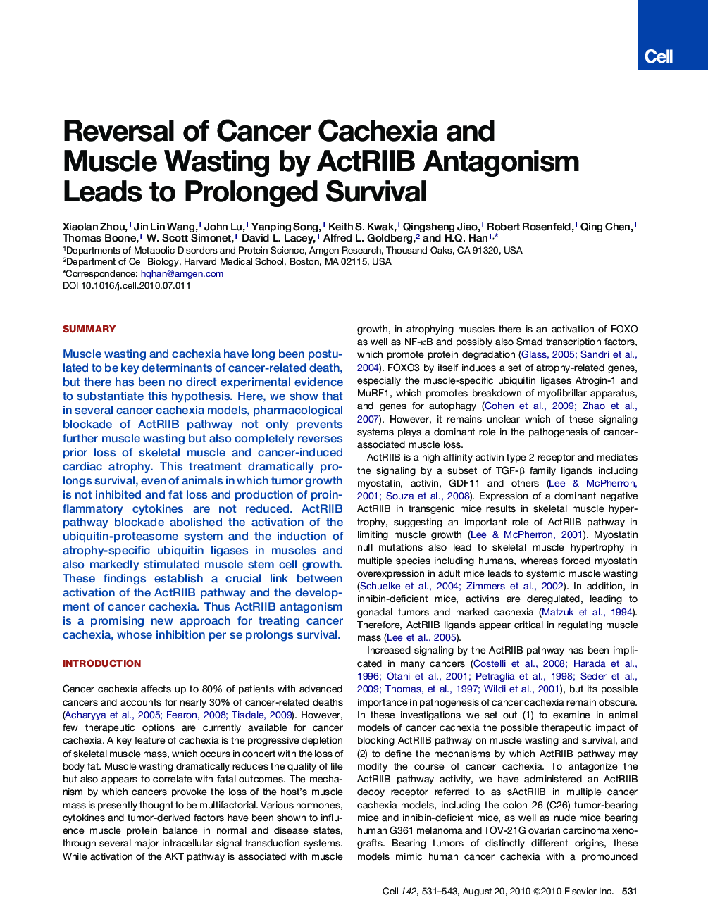 Reversal of Cancer Cachexia and Muscle Wasting by ActRIIB Antagonism Leads to Prolonged Survival