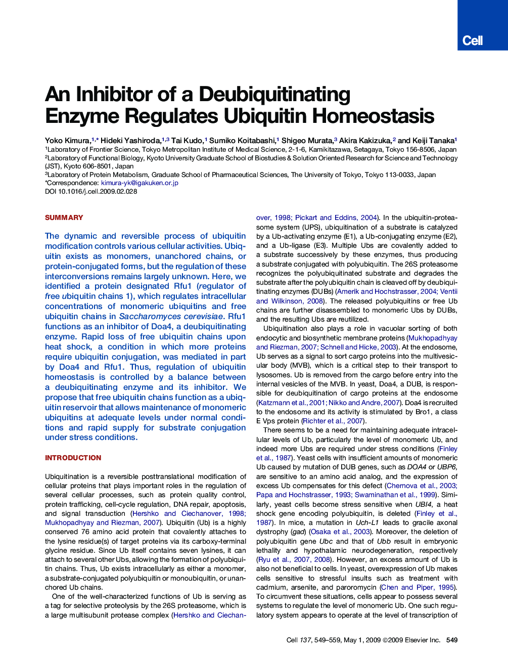 An Inhibitor of a Deubiquitinating Enzyme Regulates Ubiquitin Homeostasis