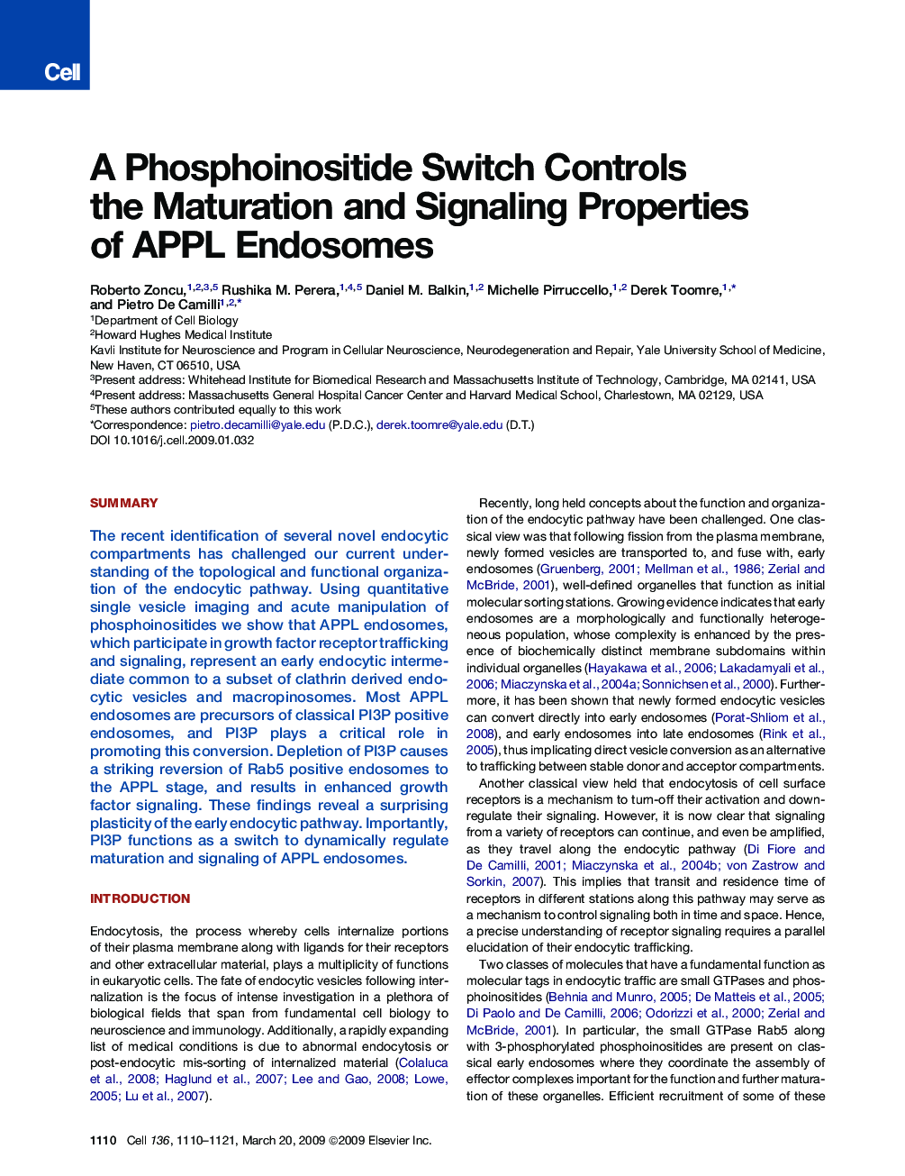 A Phosphoinositide Switch Controls the Maturation and Signaling Properties of APPL Endosomes