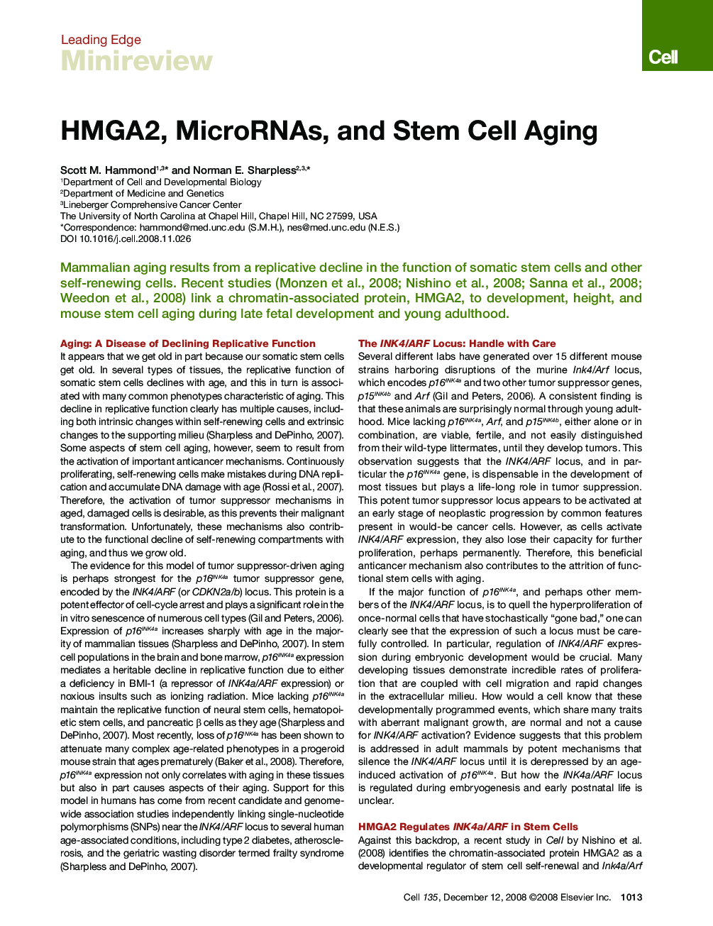 HMGA2, MicroRNAs, and Stem Cell Aging