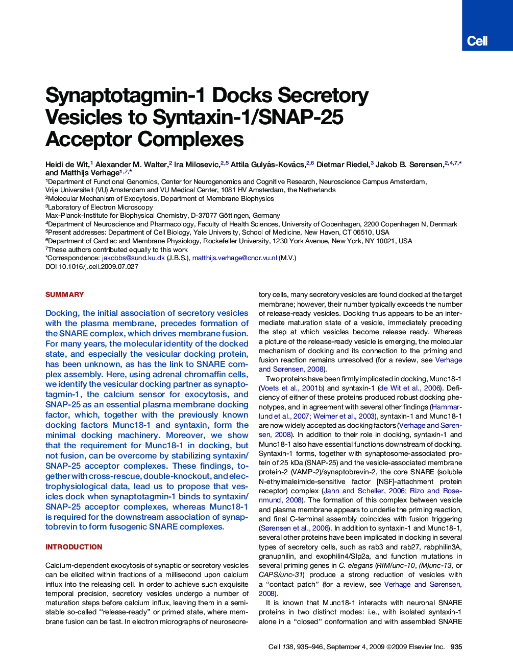 Synaptotagmin-1 Docks Secretory Vesicles to Syntaxin-1/SNAP-25 Acceptor Complexes