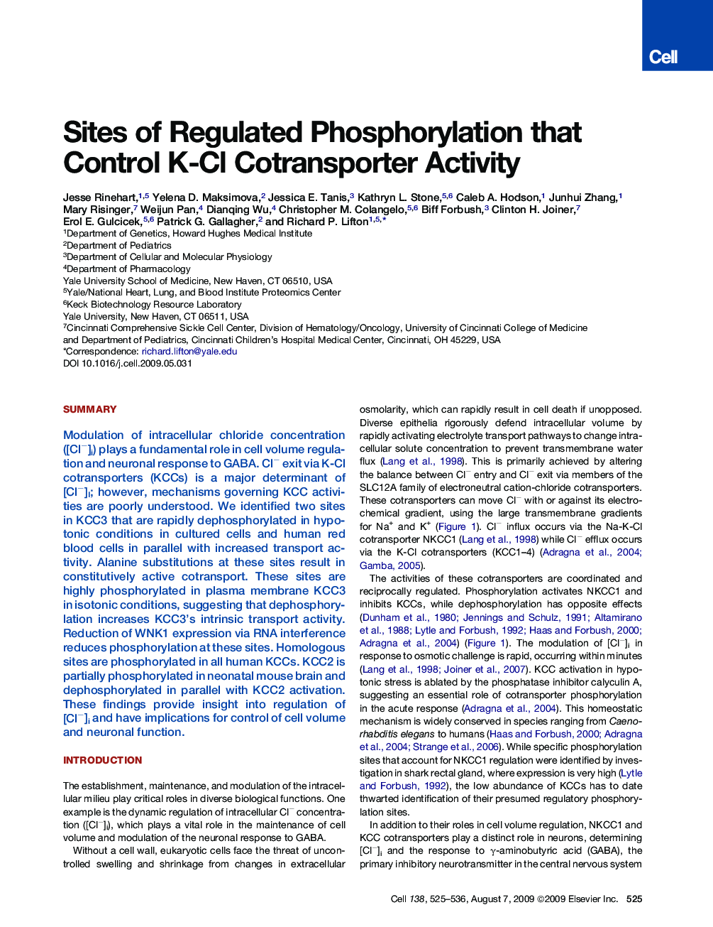 عکس صفحه اول مقاله: Sites of Regulated Phosphorylation that Control K-Cl Cotransporter Activity Sites of Regulated Phosphorylation that Control K-Cl Cotransporter Activity