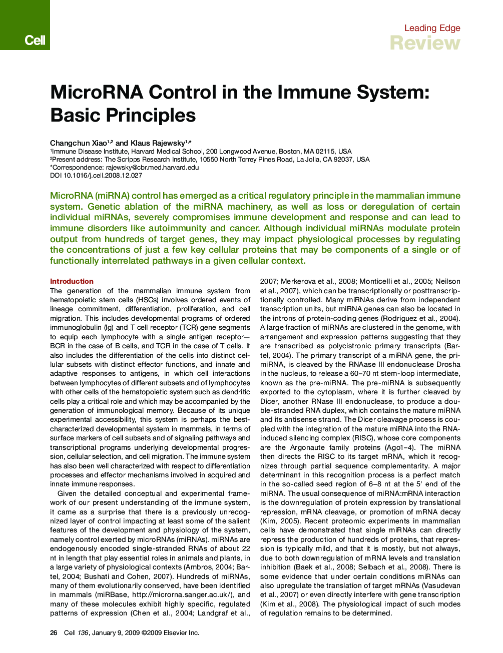 MicroRNA Control in the Immune System: Basic Principles