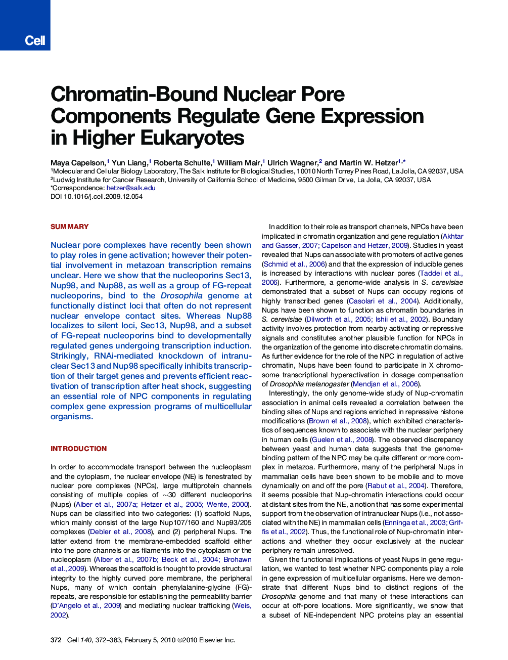 Chromatin-Bound Nuclear Pore Components Regulate Gene Expression in Higher Eukaryotes