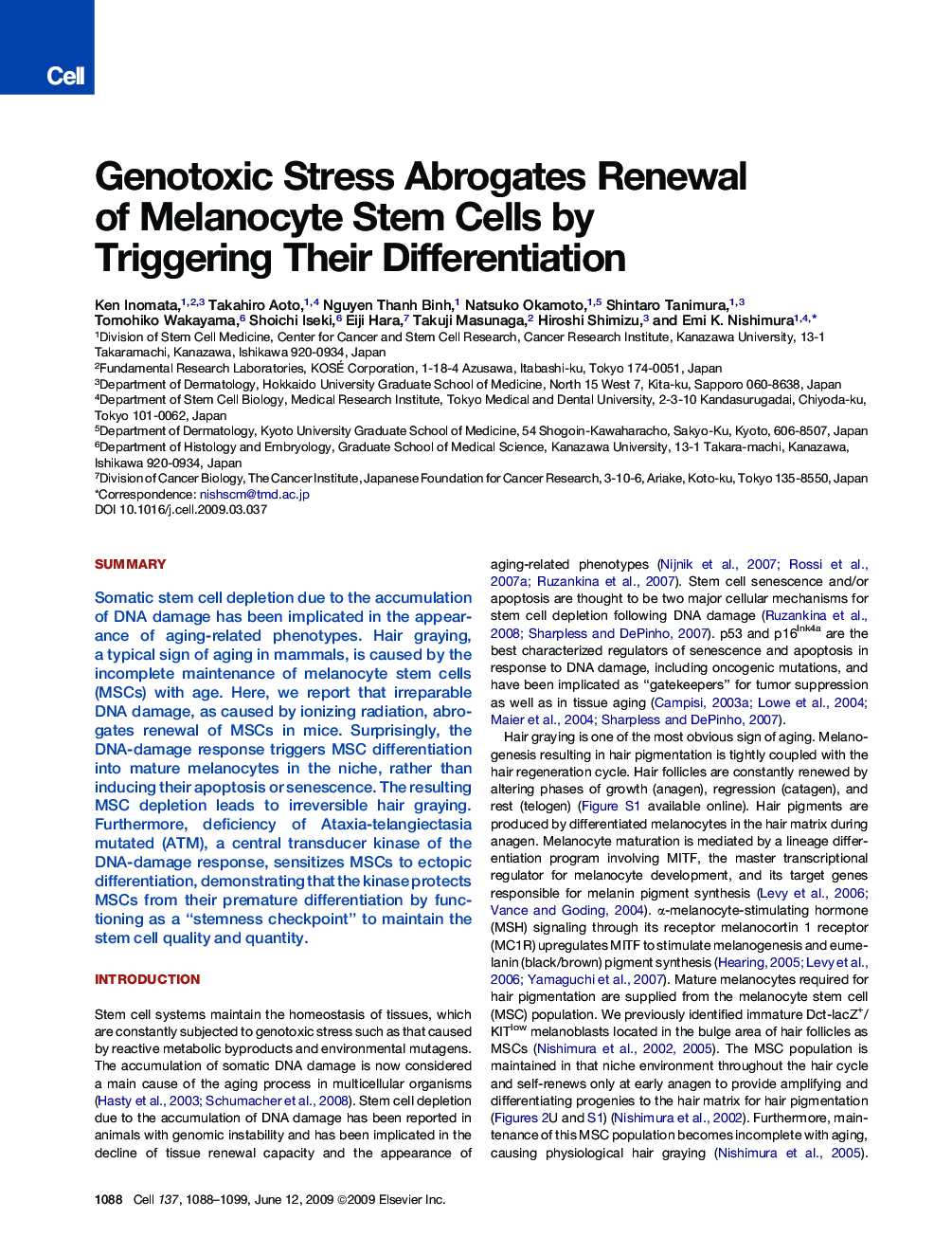 Genotoxic Stress Abrogates Renewal of Melanocyte Stem Cells by Triggering Their Differentiation