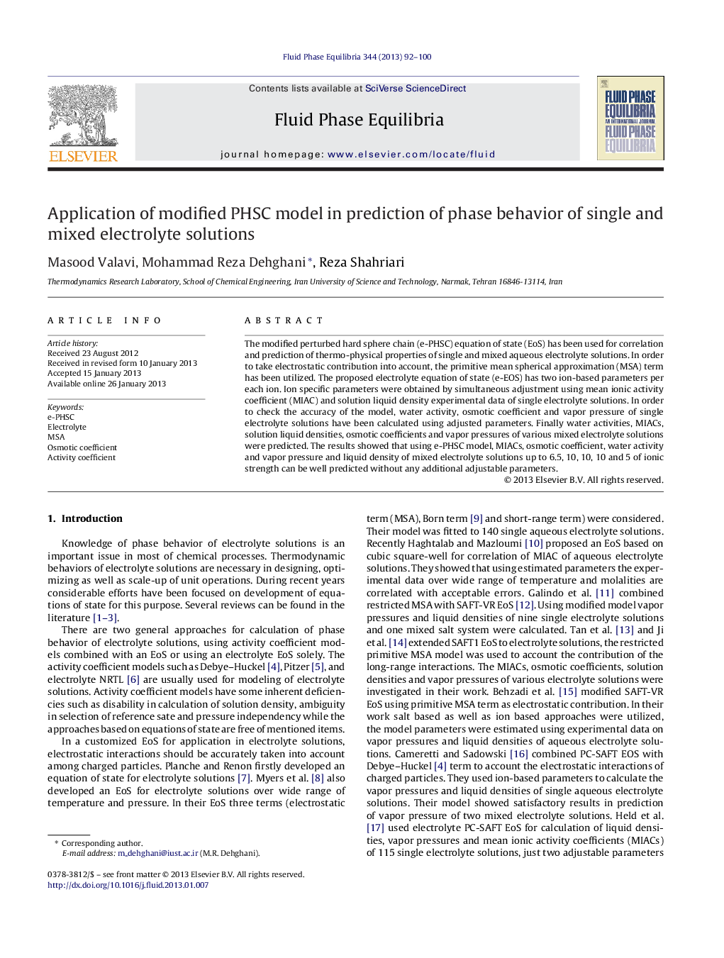 Application of modified PHSC model in prediction of phase behavior of single and mixed electrolyte solutions