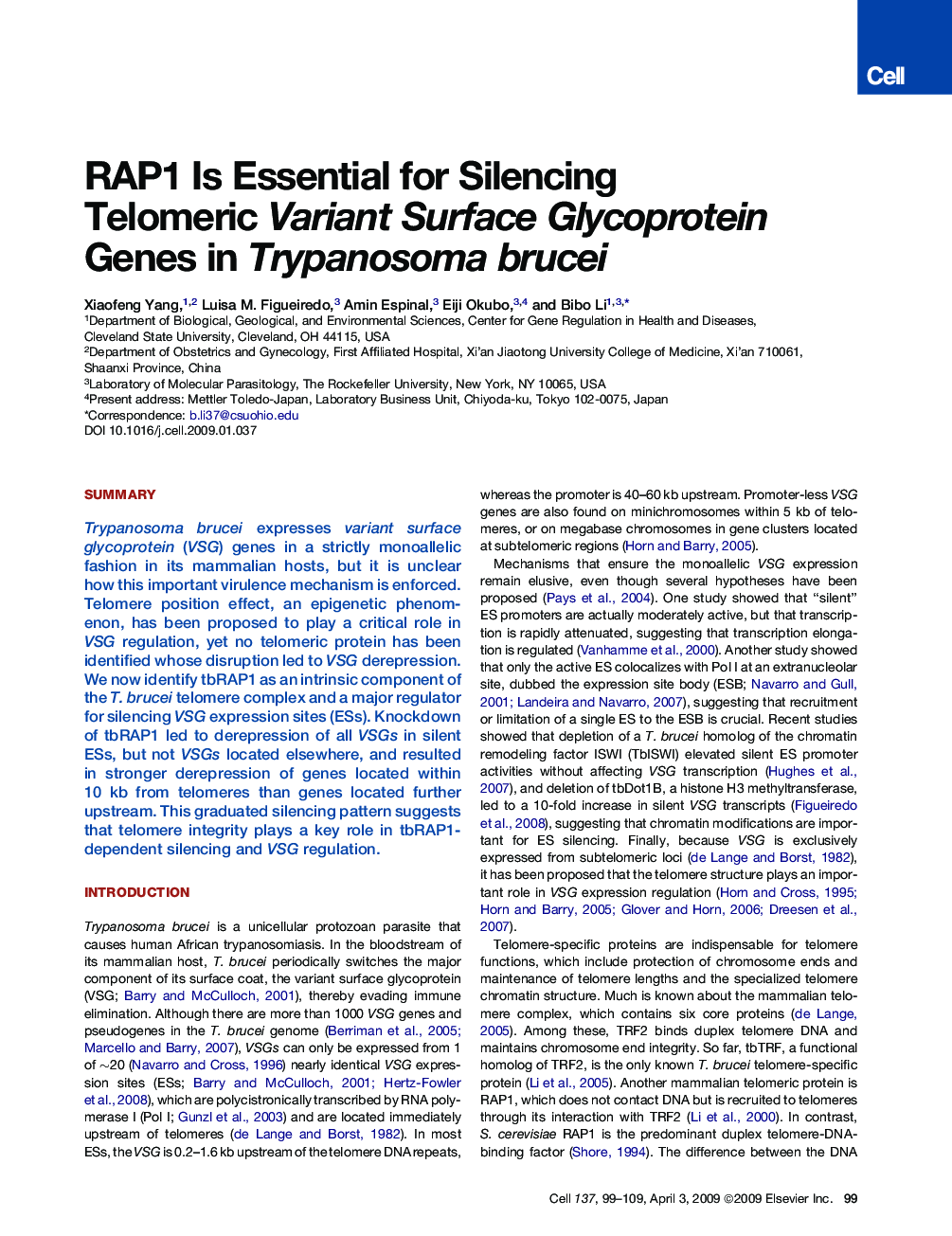 RAP1 Is Essential for Silencing Telomeric Variant Surface Glycoprotein Genes in Trypanosoma brucei