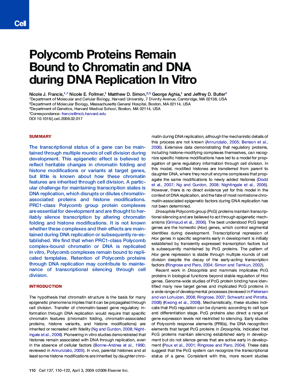 Polycomb Proteins Remain Bound to Chromatin and DNA during DNA Replication In Vitro