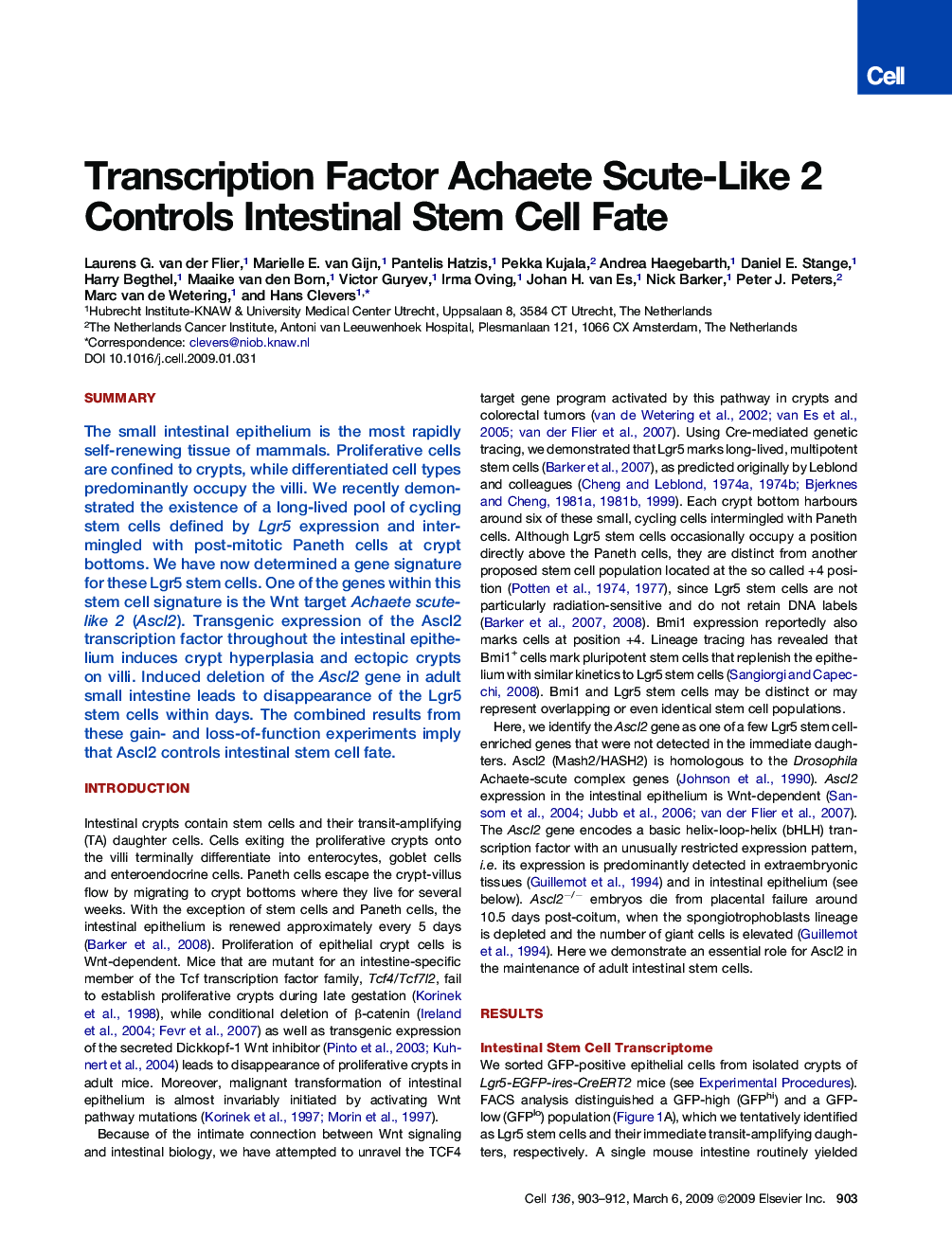 Transcription Factor Achaete Scute-Like 2 Controls Intestinal Stem Cell Fate