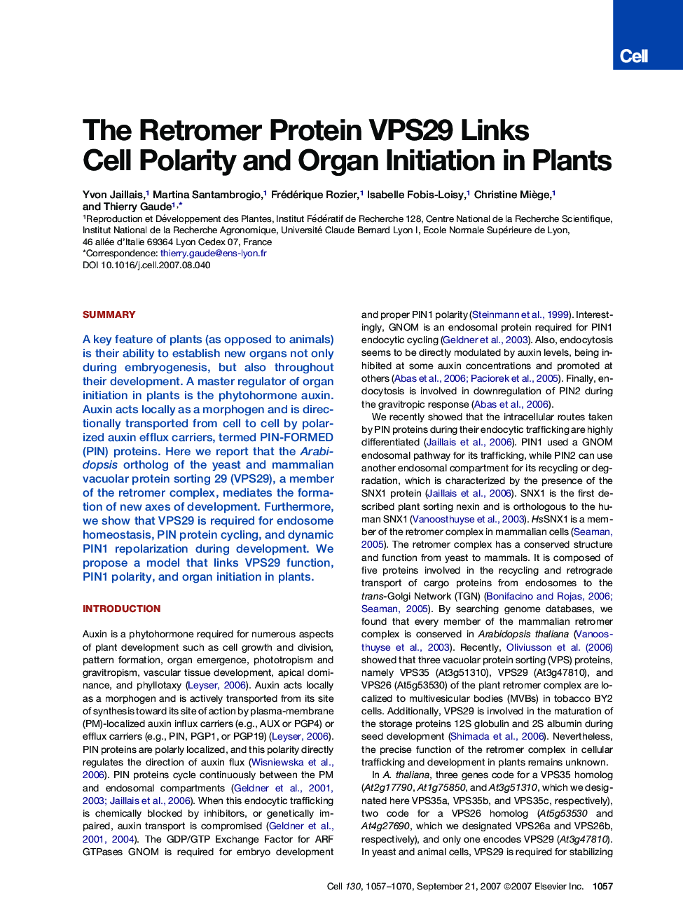 The Retromer Protein VPS29 Links Cell Polarity and Organ Initiation in Plants