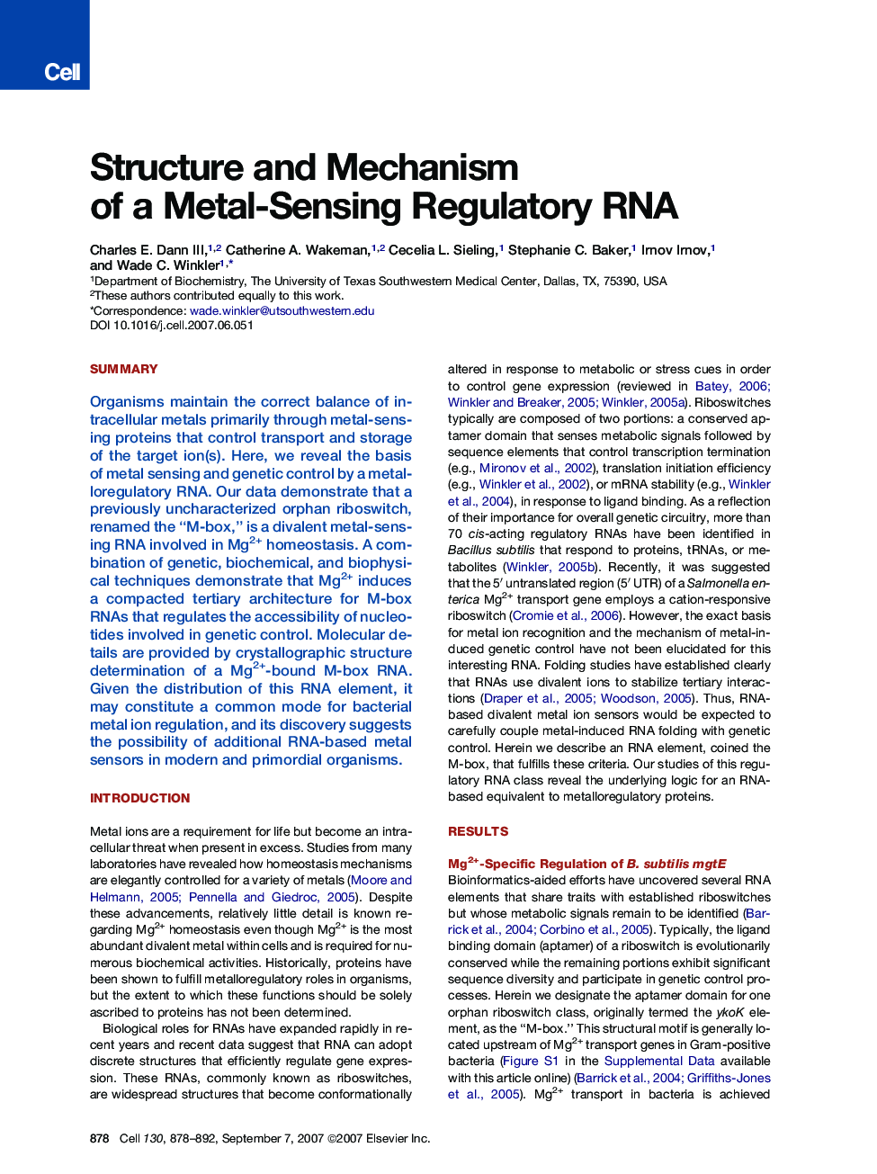 Structure and Mechanism of a Metal-Sensing Regulatory RNA