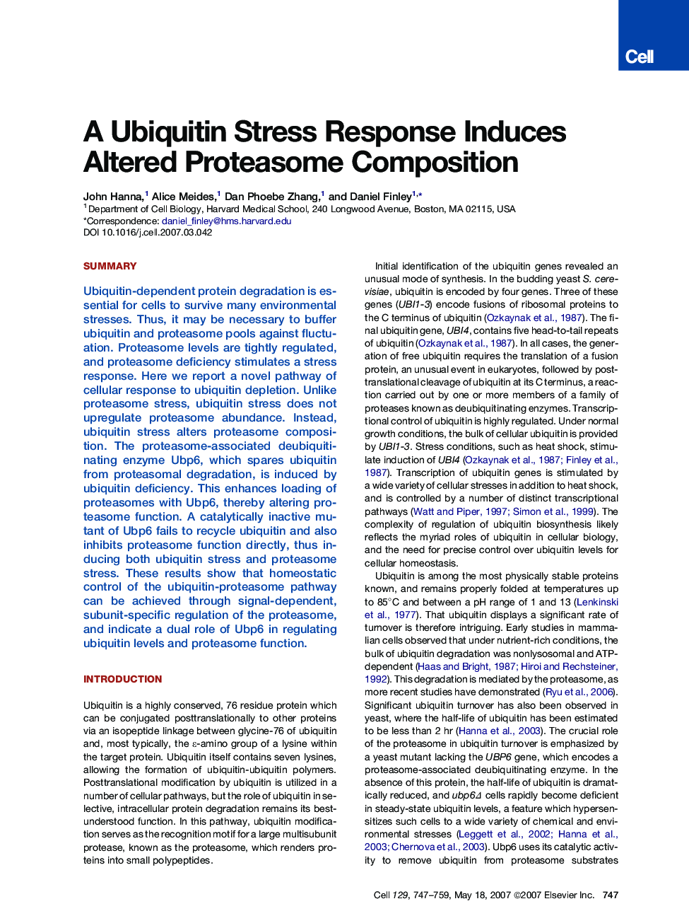 A Ubiquitin Stress Response Induces Altered Proteasome Composition