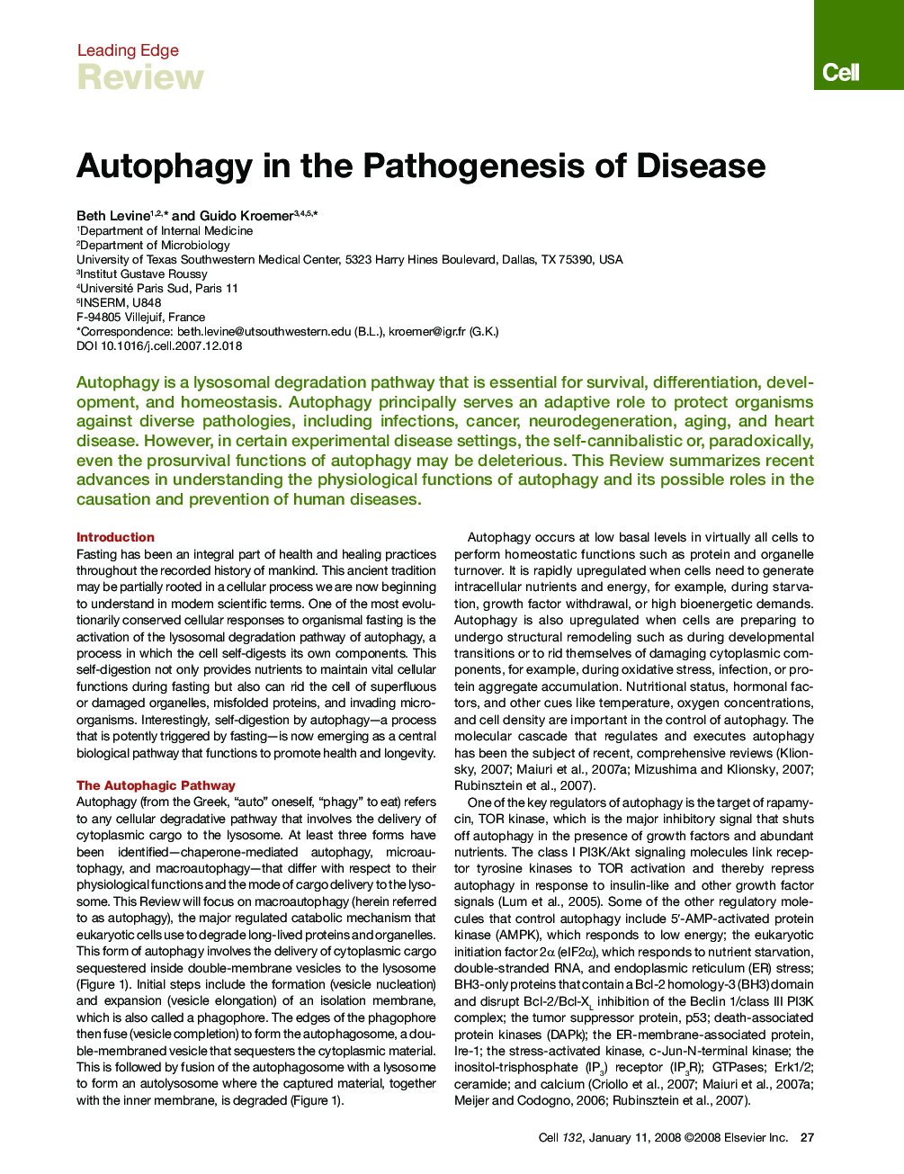 Autophagy in the Pathogenesis of Disease