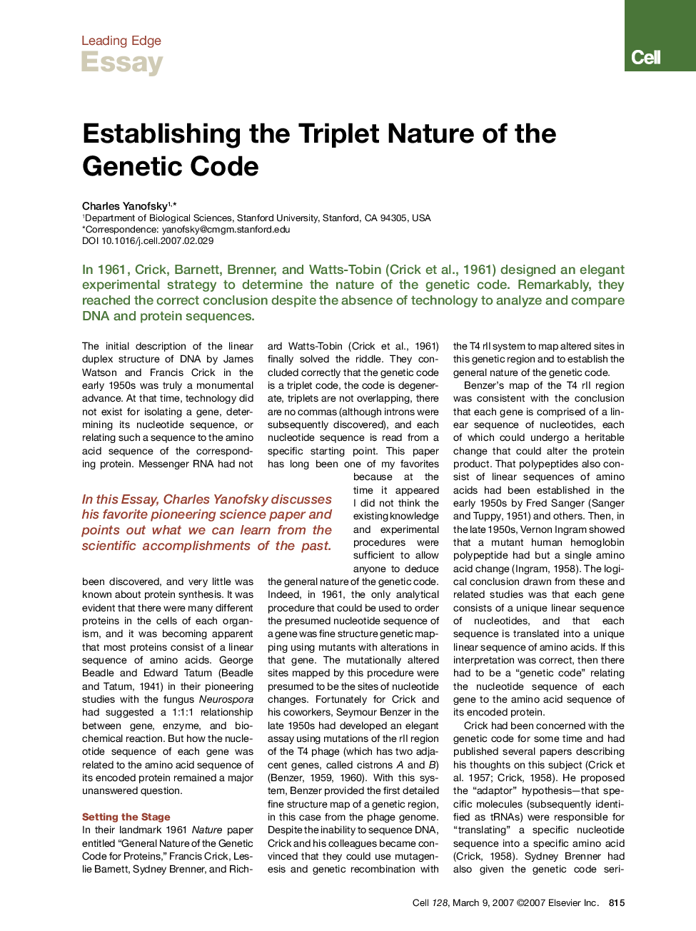 Establishing the Triplet Nature of the Genetic Code