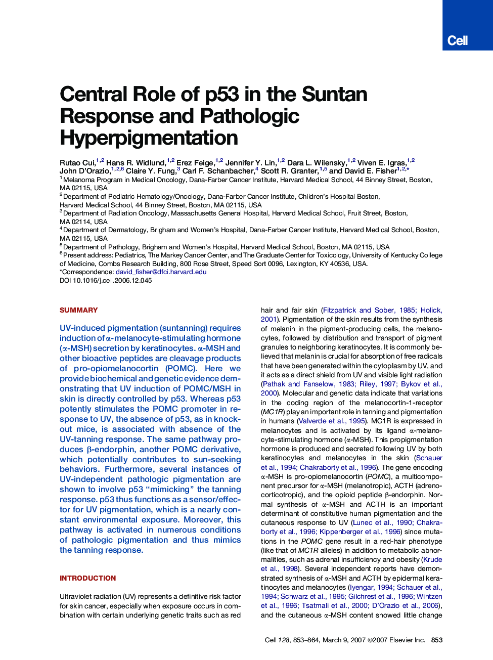 Central Role of p53 in the Suntan Response and Pathologic Hyperpigmentation