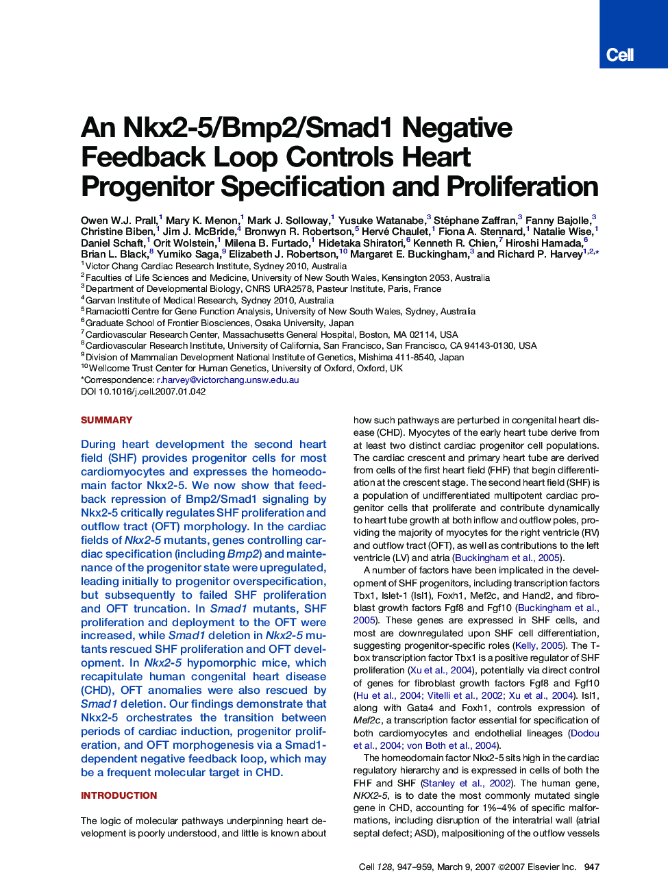 An Nkx2-5/Bmp2/Smad1 Negative Feedback Loop Controls Heart Progenitor Specification and Proliferation