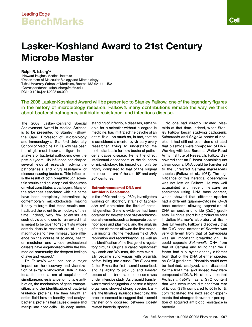 Lasker-Koshland Award to 21st Century Microbe Master