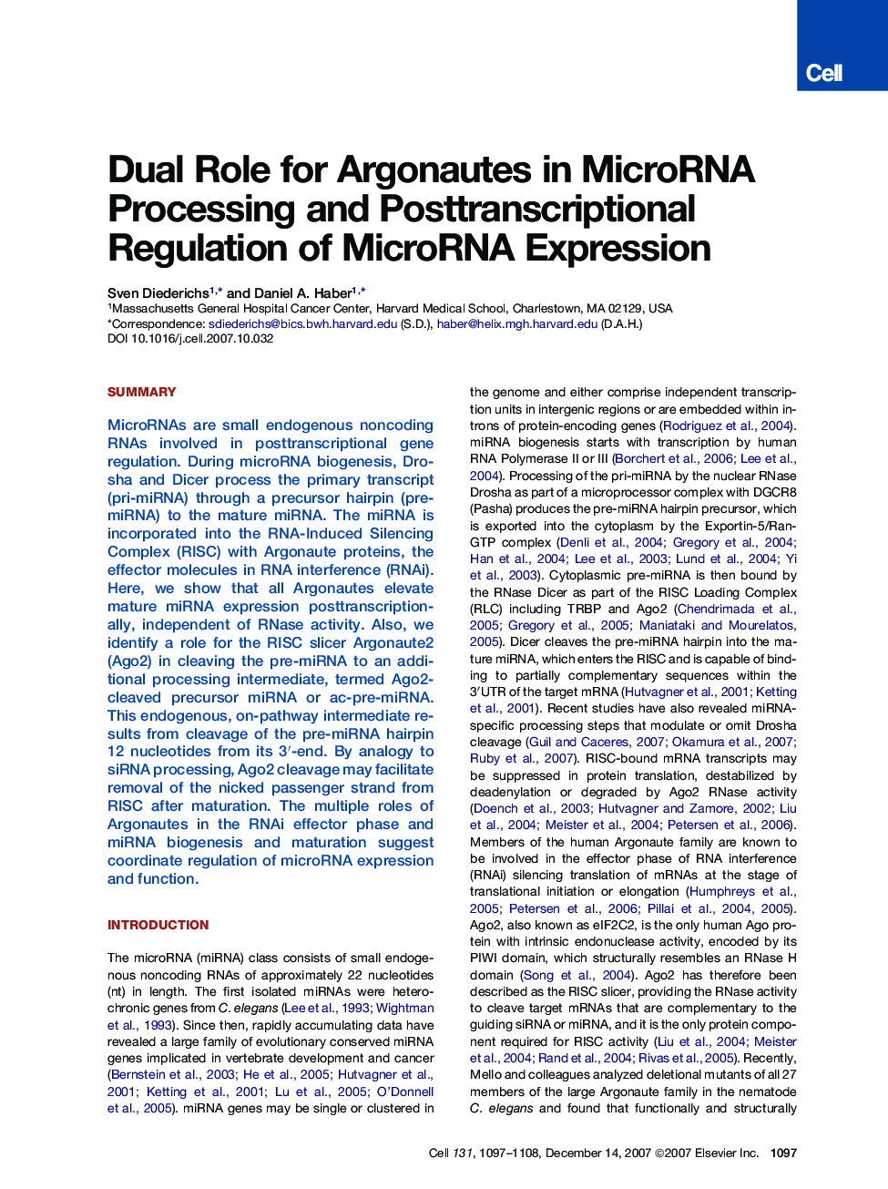 Dual Role for Argonautes in MicroRNA Processing and Posttranscriptional Regulation of MicroRNA Expression