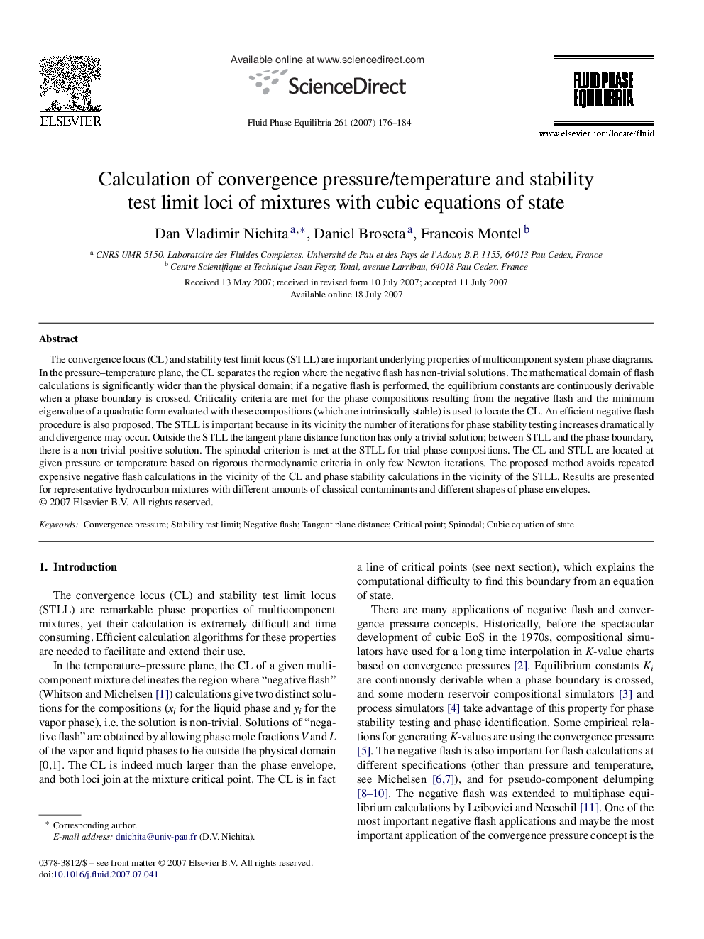 Calculation of convergence pressure/temperature and stability test limit loci of mixtures with cubic equations of state