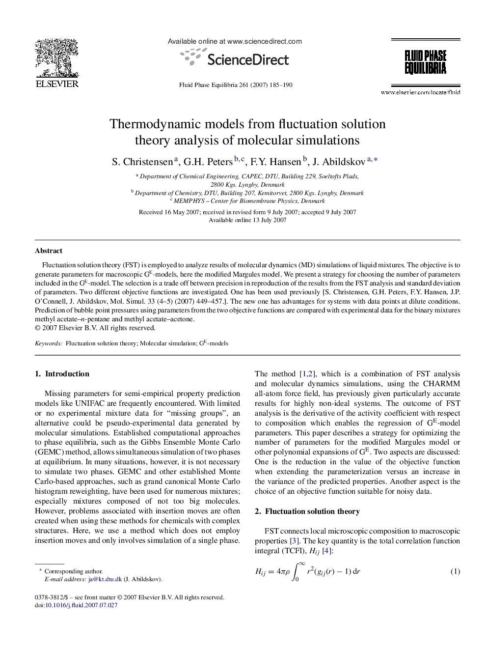 عکس صفحه اول مقاله: Thermodynamic models from fluctuation solution theory analysis of molecular simulations Thermodynamic models from fluctuation solution theory analysis of molecular simulations